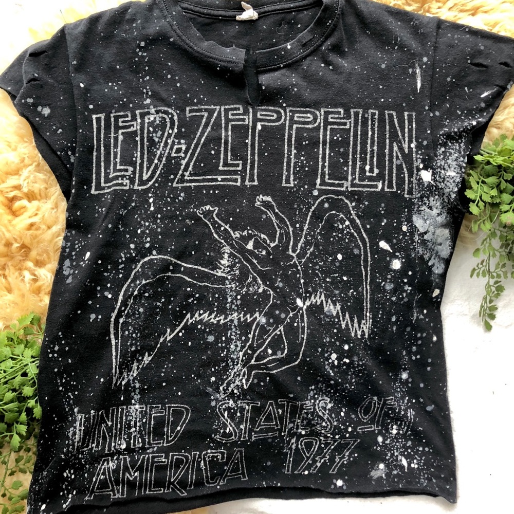 Distressed cropped black Led Zeppelin T-shirt s m